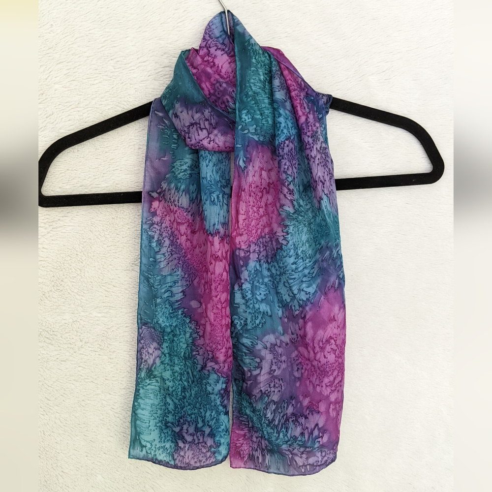 Vintage 100% Silk Scarf, Tie Dye Pattern, Light as Air